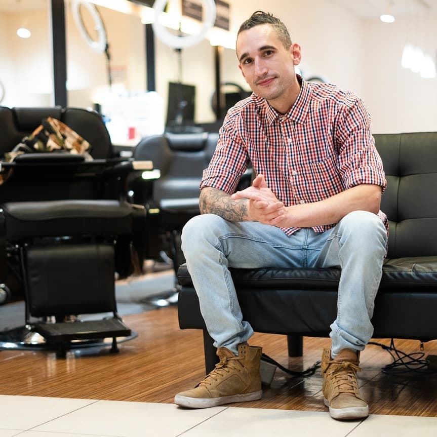 DK sitting in his barber chair